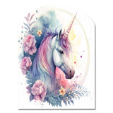 Cute Pastel Unicorn Surrounded By Flowers III - Asymmetric Metal Wall Art