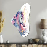 Cute Pastel Unicorn Surrounded By Flowers III - Asymmetric Metal Wall Art