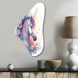 Cute Pastel Unicorn Surrounded By Flowers III - Asymmetric Metal Wall Art