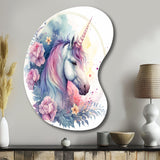 Cute Pastel Unicorn Surrounded By Flowers III - Asymmetric Metal Wall Art