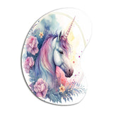 Cute Pastel Unicorn Surrounded By Flowers III - Asymmetric Metal Wall Art