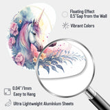 Cute Pastel Unicorn Surrounded By Flowers III - Asymmetric Metal Wall Art