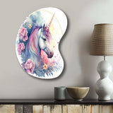 Cute Pastel Unicorn Surrounded By Flowers III - Asymmetric Metal Wall Art