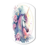 Cute Pastel Unicorn Surrounded By Flowers III - Asymmetric Metal Wall Art