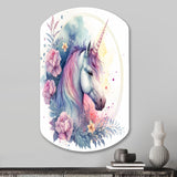 Cute Pastel Unicorn Surrounded By Flowers III - Asymmetric Metal Wall Art