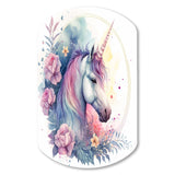 Cute Pastel Unicorn Surrounded By Flowers III - Asymmetric Metal Wall Art