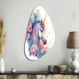 Cute Pastel Unicorn Surrounded By Flowers III - Asymmetric Metal Wall Art