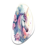 Cute Pastel Unicorn Surrounded By Flowers III - Asymmetric Metal Wall Art