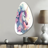 Cute Pastel Unicorn Surrounded By Flowers III - Asymmetric Metal Wall Art