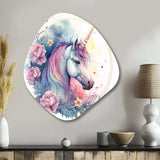 Cute Pastel Unicorn Surrounded By Flowers III - Asymmetric Metal Wall Art