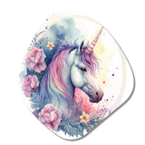 Cute Pastel Unicorn Surrounded By Flowers III - Asymmetric Metal Wall Art