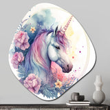 Cute Pastel Unicorn Surrounded By Flowers III - Asymmetric Metal Wall Art