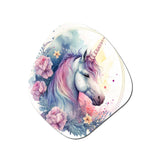 Cute Pastel Unicorn Surrounded By Flowers III - Asymmetric Metal Wall Art