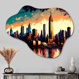 New York City Skyline At Sunset - Asymmetric Metal Wall Art