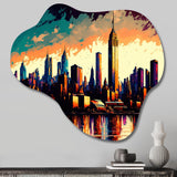 New York City Skyline At Sunset - Asymmetric Metal Wall Art