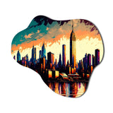 New York City Skyline At Sunset - Asymmetric Metal Wall Art