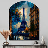 Blue Eiffel Tower In The Autumn - Asymmetric Metal Wall Art