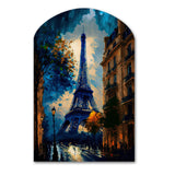 Blue Eiffel Tower In The Autumn - Asymmetric Metal Wall Art