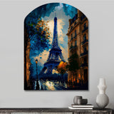 Blue Eiffel Tower In The Autumn - Asymmetric Metal Wall Art