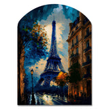 Blue Eiffel Tower In The Autumn - Asymmetric Metal Wall Art