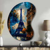 Blue Eiffel Tower In The Autumn - Asymmetric Metal Wall Art