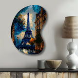 Blue Eiffel Tower In The Autumn - Asymmetric Metal Wall Art