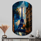 Blue Eiffel Tower In The Autumn - Asymmetric Metal Wall Art