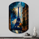 Blue Eiffel Tower In The Autumn - Asymmetric Metal Wall Art