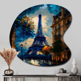 Blue Eiffel Tower In The Autumn - Asymmetric Metal Wall Art