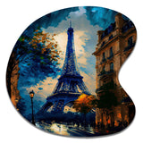 Blue Eiffel Tower In The Autumn - Asymmetric Metal Wall Art