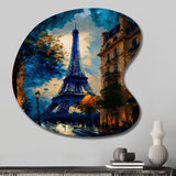 Blue Eiffel Tower In The Autumn - Asymmetric Metal Wall Art