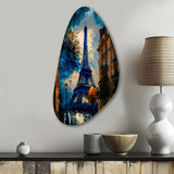 Blue Eiffel Tower In The Autumn - Asymmetric Metal Wall Art