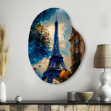 Blue Eiffel Tower In The Autumn - Asymmetric Metal Wall Art