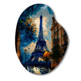 Blue Eiffel Tower In The Autumn - Asymmetric Metal Wall Art