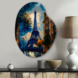 Blue Eiffel Tower In The Autumn - Asymmetric Metal Wall Art