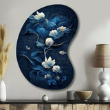 Chinese Blue And White Flowers IV - Asymmetric Metal Wall Art