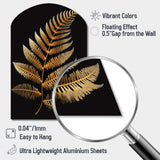 Golden Fern On Black I - Asymmetric Metal Wall Art