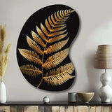 Golden Fern On Black I - Asymmetric Metal Wall Art