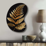 Golden Fern On Black I - Asymmetric Metal Wall Art