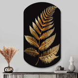 Golden Fern On Black I - Asymmetric Metal Wall Art