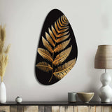 Golden Fern On Black I - Asymmetric Metal Wall Art