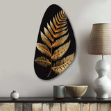 Golden Fern On Black I - Asymmetric Metal Wall Art