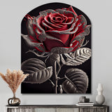 Blossoming Rose In Red And Gray I - Asymmetric Metal Wall Art