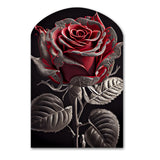 Blossoming Rose In Red And Gray I - Asymmetric Metal Wall Art