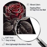 Blossoming Rose In Red And Gray I - Asymmetric Metal Wall Art