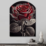 Blossoming Rose In Red And Gray I - Asymmetric Metal Wall Art