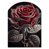 Blossoming Rose In Red And Gray I - Asymmetric Metal Wall Art