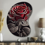 Blossoming Rose In Red And Gray I - Asymmetric Metal Wall Art