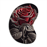 Blossoming Rose In Red And Gray I - Asymmetric Metal Wall Art