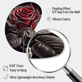 Blossoming Rose In Red And Gray I - Asymmetric Metal Wall Art